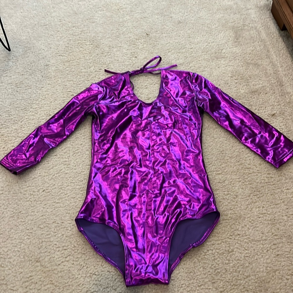 Metallic purple 3 quarter sleeve body suit